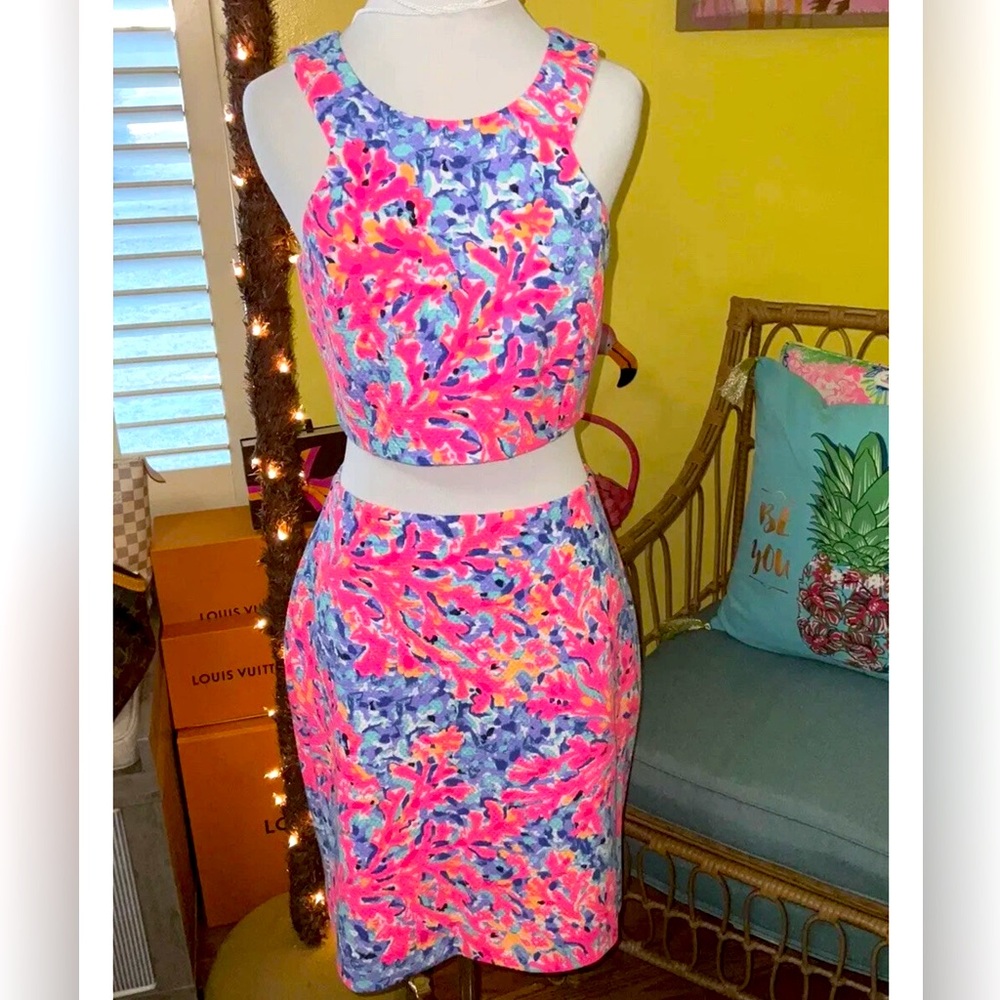Lilly Pulitzer NWT Mallika Set 2 Piece Coco Coral Crab Size S GORGEOUS! - Picture 2 of 8